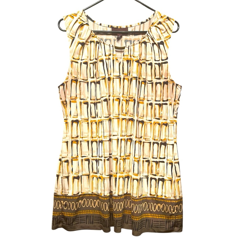 Dana Buchman Blouse Sleeveless Top Pattern Gold & Brown, Tan Pullover Size Large